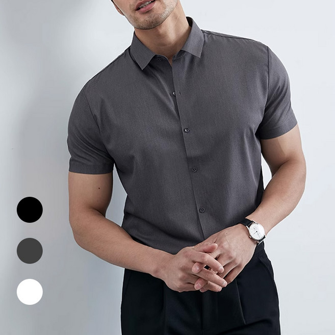 남성 쿨링 빅사이즈 반팔셔츠 링클프리 스판 와이셔츠 남방