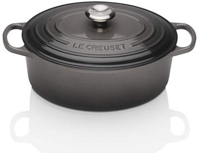 Le Creuset Enameled Cast Iron Signature Oval Dutch Oven 5 Le Creuset 에나멜 주철 시그니처 타원형 더치 오븐 5쿼트., 1개, Oyster