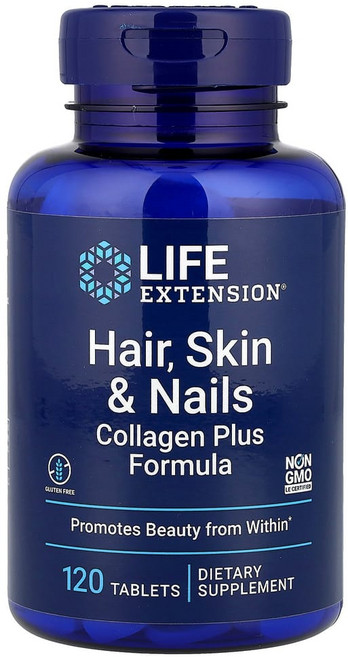 라이프익스텐션 헤어 스킨 & 네일 콜라겐 플러스 포뮬러 글루텐 프리 타블렛, 1개, 120정