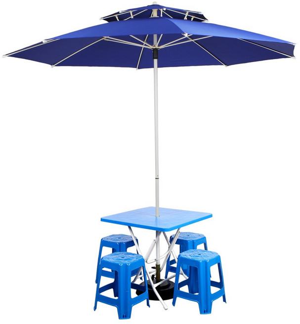 국산 2단 2700 파라솔 플라스틱 테이블 의자 세트 (블루), 파라솔2700(블루), 사탁(블루), 사각의자(블루)