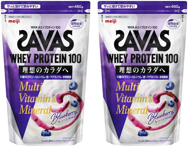 메이지 자바스 웨이 프로틴 100 멀티 비타민 & 미네랄 블루베리 요거트 맛, 450g, 2개