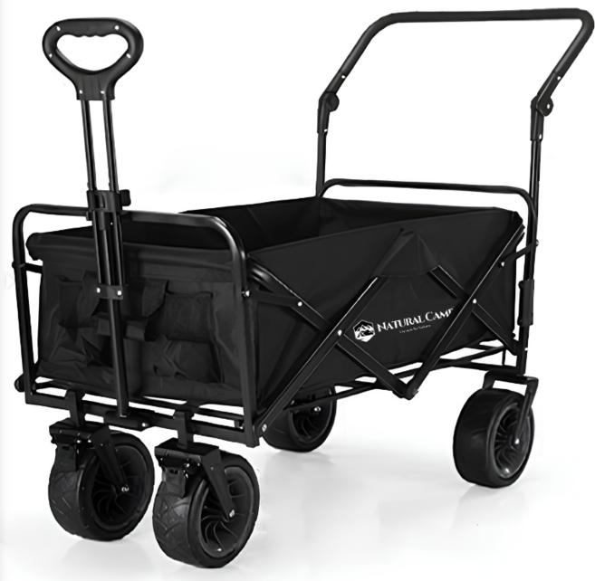 네츄럴캠프 캠핑 웨건 폴딩카트 푸쉬핸들 광폭타이어 150L + 수납가방 세트, 대형(90x50x77cm), 1개, 블랙