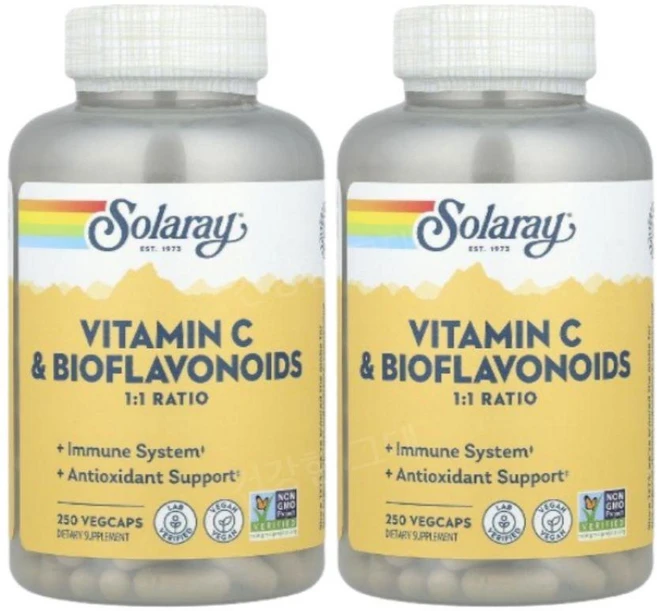 솔라레이 비타민 C 및 바이오플라보노이드 식물성 캡슐 250정 x 2, 2개 - 쿠팡