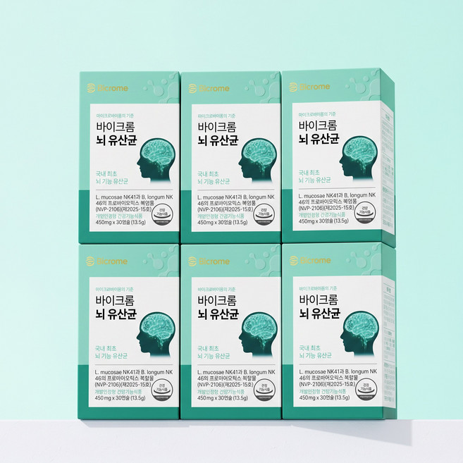 바이크롬 뇌 유산균 뇌 장 듀얼 케어 국내 최초 뇌 기능 유산균 수험생 기억력 치매예방 뇌영양제, 6개, 30정