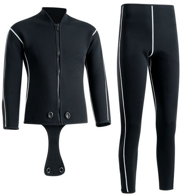 프리다이빙 슈트 세트 블랙 지퍼 3mm 잠수복 스킨스쿠버 투피스 바다 다이버 입문 초보, 5MM 분할 세트, 블랙-5MM