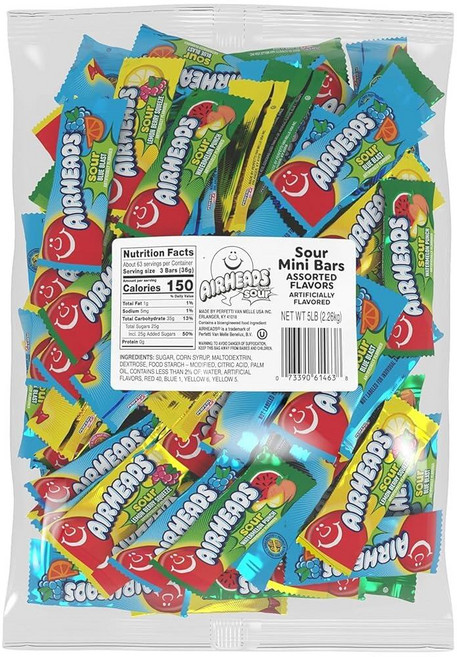 Airheads 미니 사워 바 수박 펀치 블루 블래스트 레몬 베리 스퀴즈 2.3kg5파운드 벌크 백 240697, 시큼한, 5파운드 (1팩)