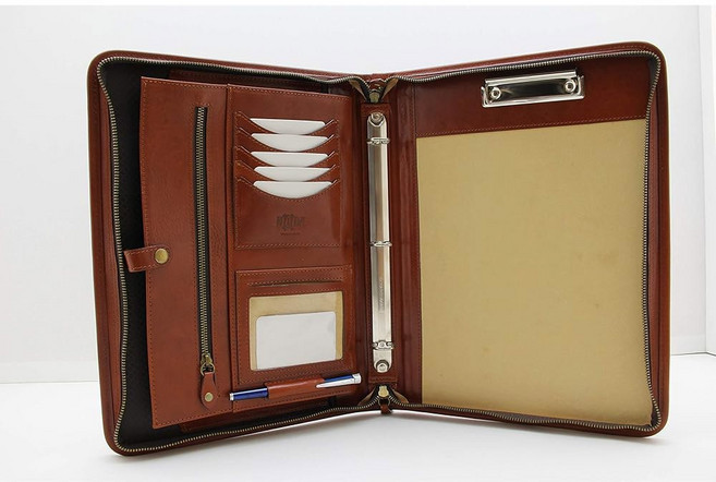 노다 이그제큐티브 가죽 패드폴리오 3 링 바인더 전문 비즈니스 포트폴리오 / 지퍼 클로저 | 이력서 문서 메모장 태블릿 클립보드 필기 패드 정리함 남성 여성(코냑), Cognac