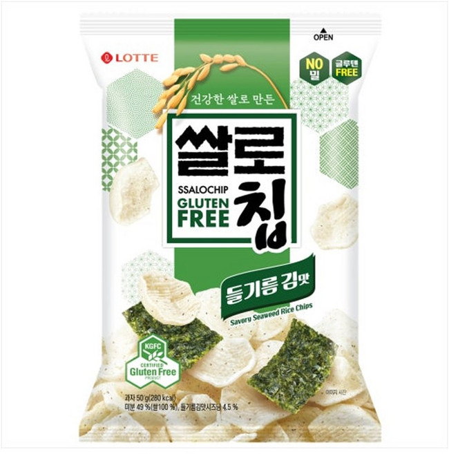 롯데웰푸드 쌀로칩 들기름 김맛, 50g, 12개
