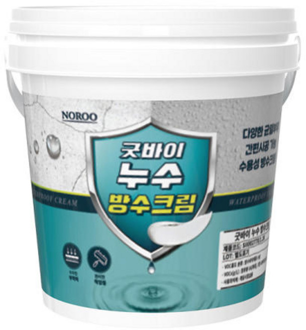 노루페인트 굿바이 누수 방수크림 크랙보수 방수재 수용성 바닥 벽면 셀프 옥상방수페인트 1.2kg, white, 1개, 1L