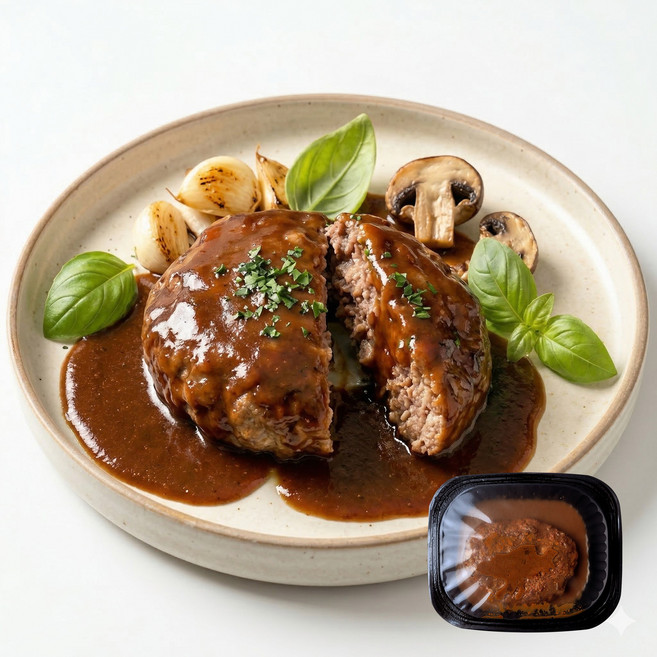 제주 흑돼지 한우 함박 스테이크 180g (냉동) (전자렌지 전용 용기 포장), 8개