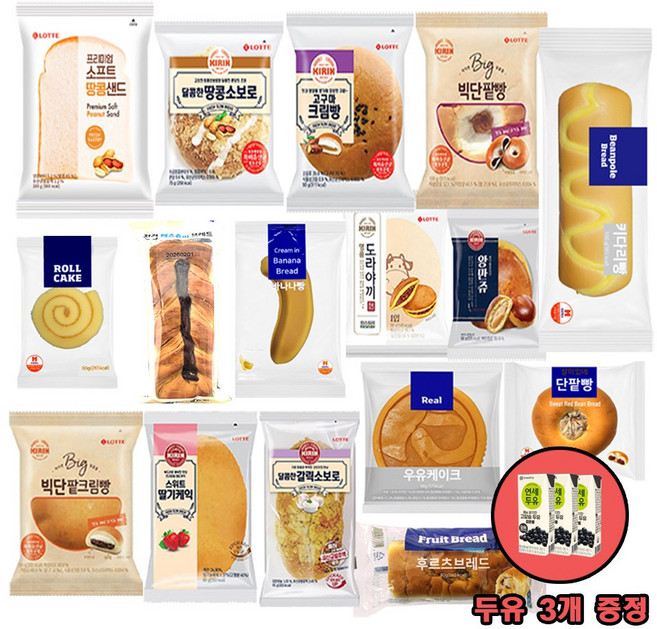 기린빵 롯데빵 삼립빵 부성식품 수제빵 랜덤빵 세트 + 사은품, 80g, 30개
