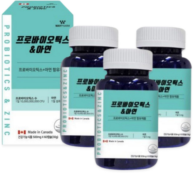 100억 프로바이오틱스 락토바실러스 비피더스 모유유산균 아연 장건강 이뮨 면역 유산균 이눌린 캐나다, 60회분, 3개