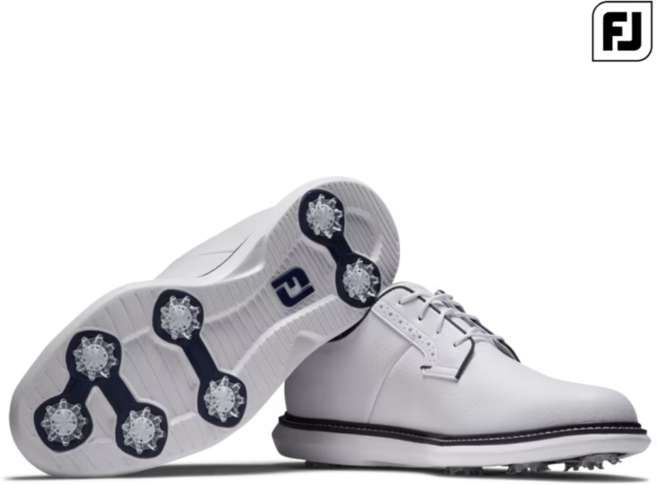 풋조이 남성 화이트 골프화 천연 소가죽 트레디션 블루처 모던 클래식 흰색 골프 신발 스파이크