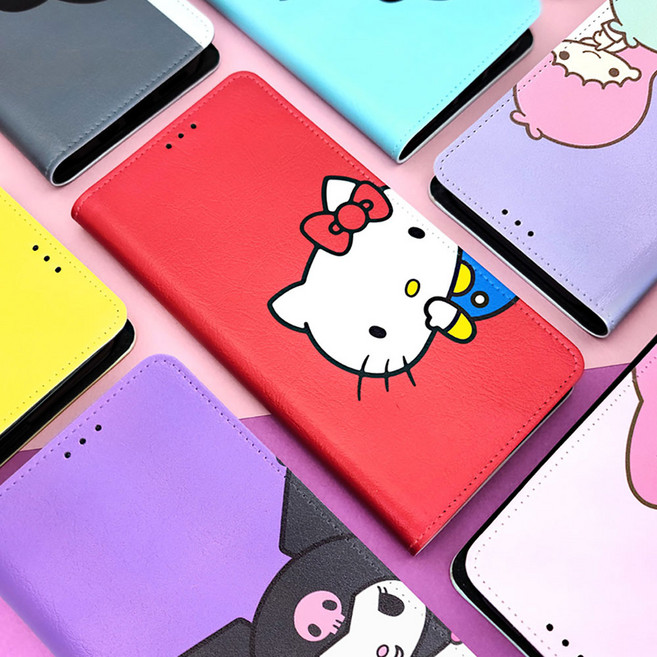 (액정필름 사은품) 헬로키티 플립 케이스 아이폰12 미니 프로 맥스 11 XR XS 8 7 SE 2020 6S 플러스 5S 마이멜로디 쿠로미 포차코