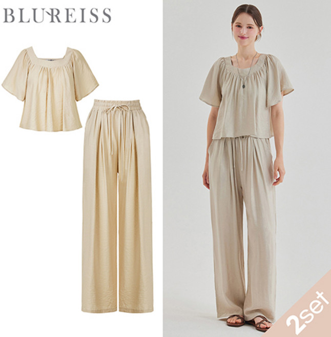 [2SET]셔링 날개 블라우스+와이드 팬츠_BI5M1BL5321
