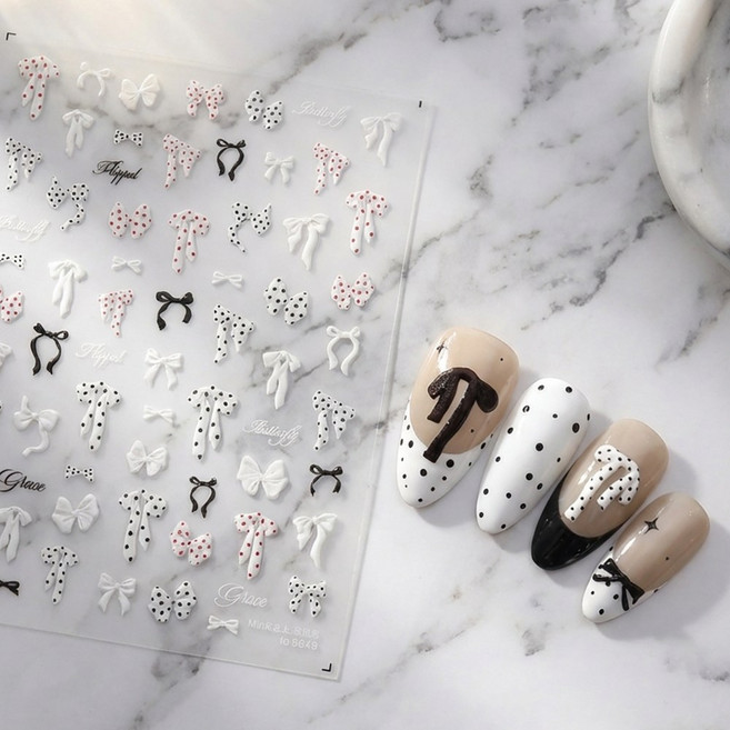 백억언니 오로라 도트 리본 네일스티커, 1개, 오로라 도트 리본 (856)