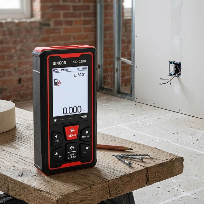 SINCON 디지털 레이저거리측정기 SD-150C 뷰스크린 줌 화면회전 경사계 전자동 줄자, 1개