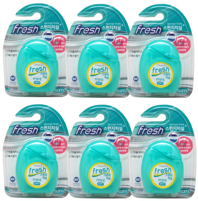 클린32 후레쉬 스펀지 민트치실, 6개, 50m, 1개입