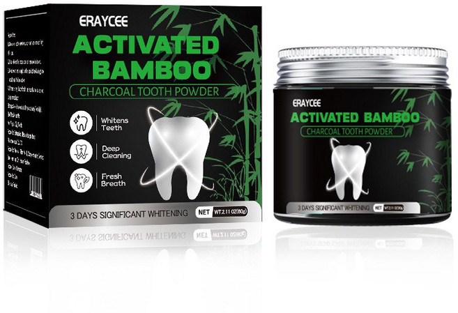 BambooCharcoal Black Tooth Powder활성탄 치약 분말 치아 세정 치석 제거 담배 얼룩 제거, 1개, 60g