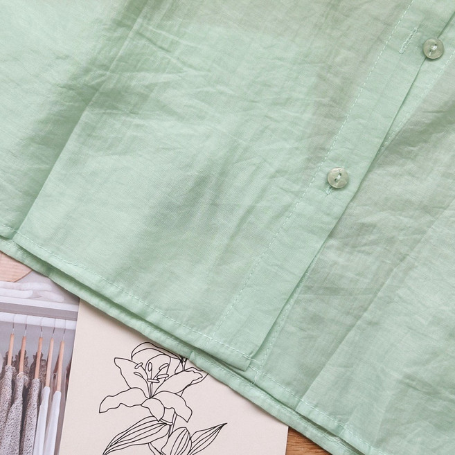 仙氣微光雪紡襯衫 韓系上衣 薄外套 透膚 長袖襯衫