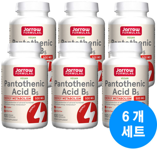 자로우 포뮬라 6세트 판토텐산 B5 500mg 식물성 100캡슐 재로우 복합 비타민 칼슘, 100정, 6개