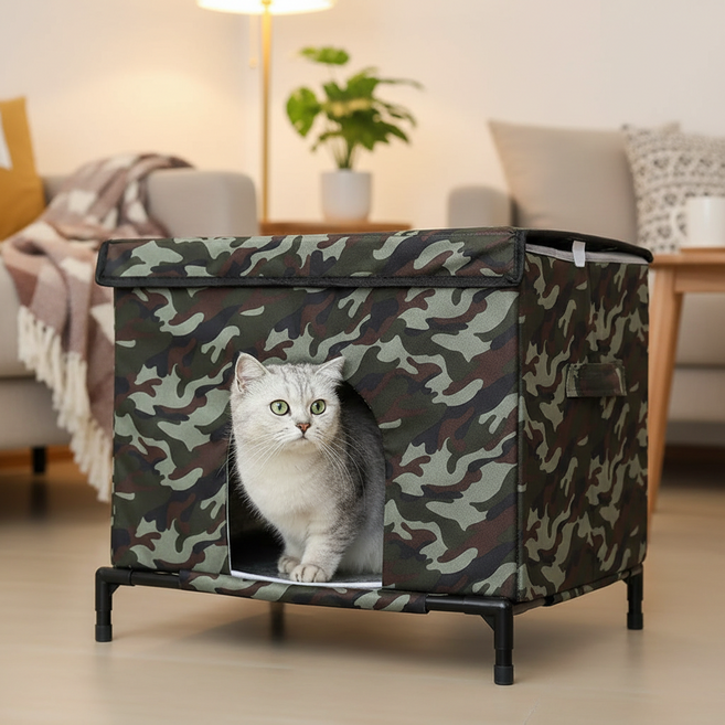 야외 길고양이 하우스 단열 방풍 방수집 겨울 봄 사계절 길냥이 강아지 반려동물 애완용 집, 1개, 밀리터리