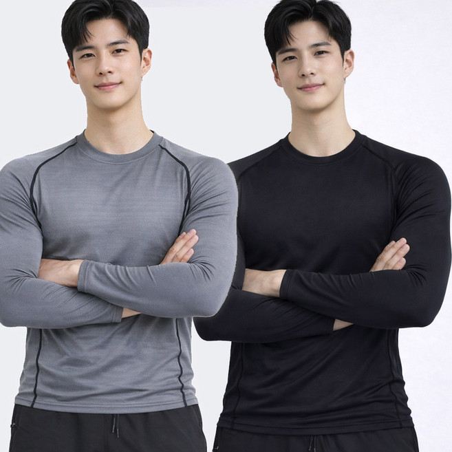 올라운드 남자 스포츠 기능성 긴팔 티셔츠 1+1 드라이 라운드 쿨티셔츠