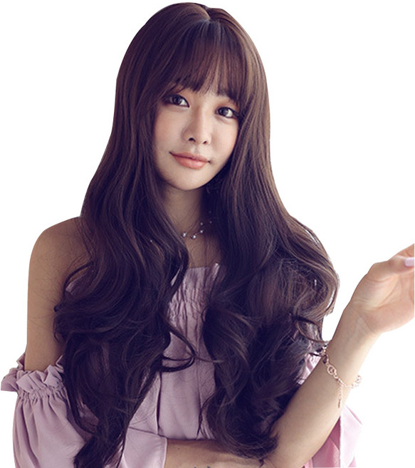 디모어 여성 롱 웨이브 히피펌 70cm 통가발 세트, 초콜릿, 1개