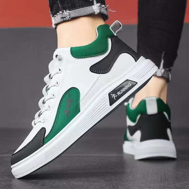 YAPOGI 남성 봄 가을 트렌드 패치워크 컬러 가죽 신발의 겉면 하이탑 스포츠 보드화