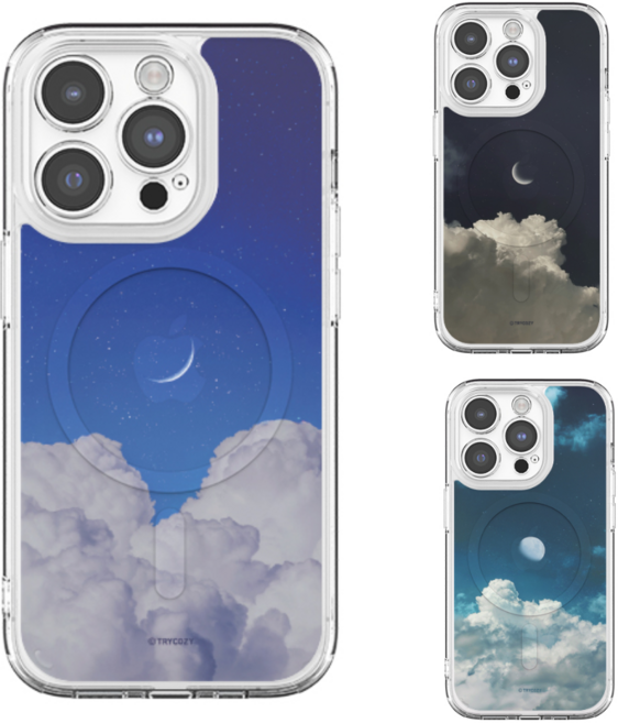 갤럭시S24FE(S721) 변색없는 밤하늘 달 구름 투명 맥세이프 카메라 보호 젤하드 케이스