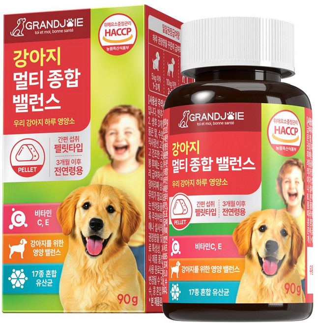 강아지 멀티 종합 비타민 영양제 기관지 눈 피부 관절 장 유산균 항산화 면역력 그랑조아, 1개, 종합영양제, 90g