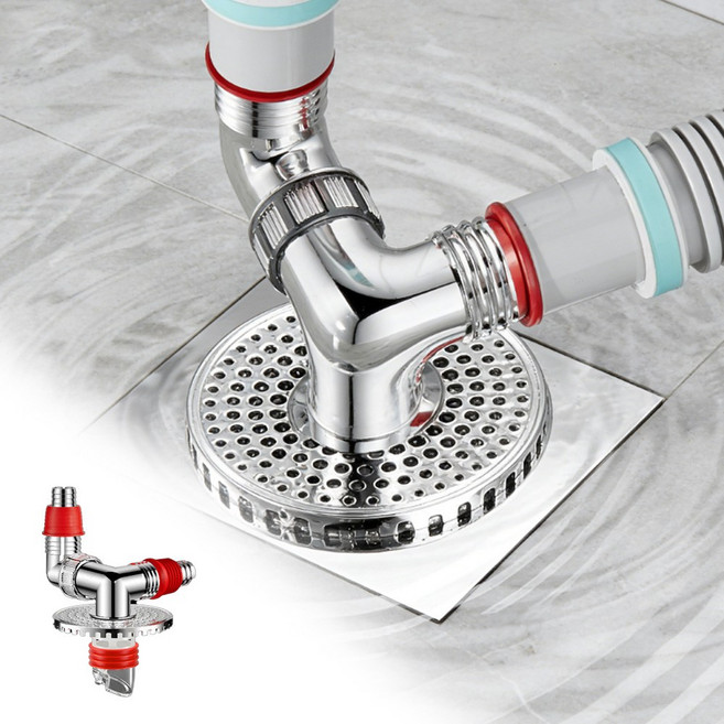 냄새역류차단 투인원 세탁기배수구트랩 2구 만능연결, 1세트