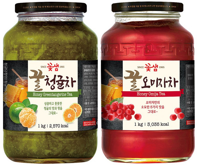 꽃샘 꿀청귤차 +꿀오미자차 (액상차), 1개, 2개입, 1kg