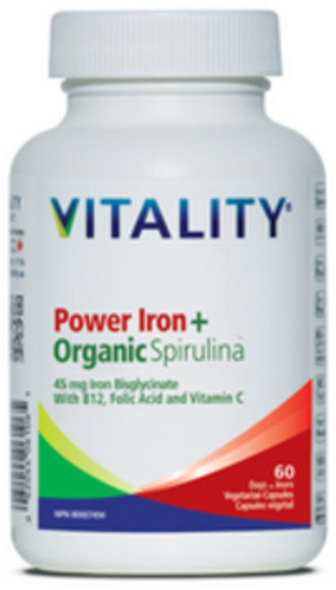 캐나다 바이탈리티 파워 아이론 철분 오가닉 유기농 스피루리나 에너지 증가 기분전환개선 주요 비타민 혈액생성 식물성 캡슐 Vitality Power Iron+ Organic, 파워 철분 플러스 60정(식물성) x 3병, 60정