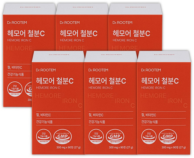 닥터루템 헤모어C 여성 철분제 임산부 청소년 식물성 비헴철 철분, 6개, 90정