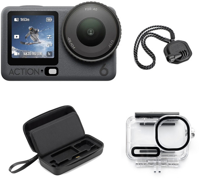 DJI Osmo Action 6 運動相機, 1組, 暢拍套裝,+256G高速記憶卡+原廠收納包+防水殼+掛脖支架