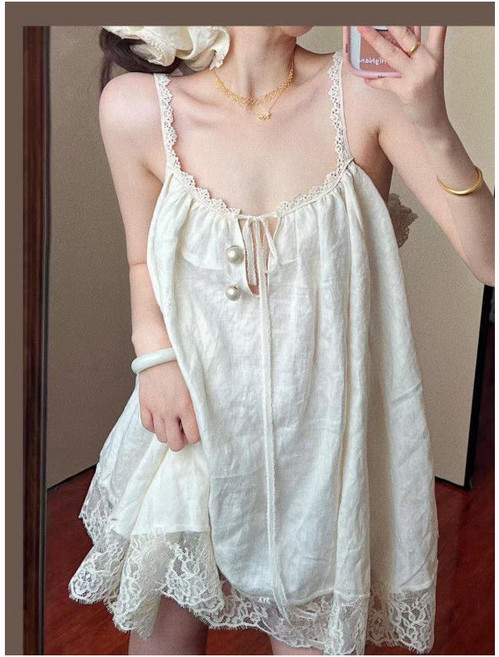 高級蕾絲花邊吊帶睡裙 少女寬鬆家居服