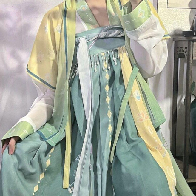 漢服女一片式齊胸襦裙 古風日常春夏秋款 半臂+上衣+裙子