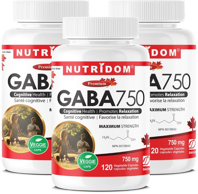 (3병) 캐나다 뉴트리돔 가바 750 GABA 750mg Maximum Strength 고함량 120베지캡슐, 3개, 120정