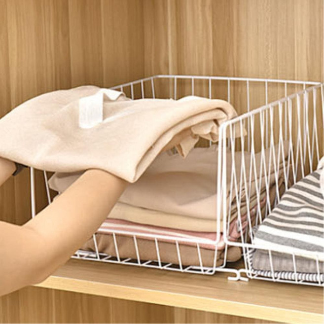 빈티지 철제 바구니 중형 화이트 철망바스켓 수납 네트망 팬트리 정리함