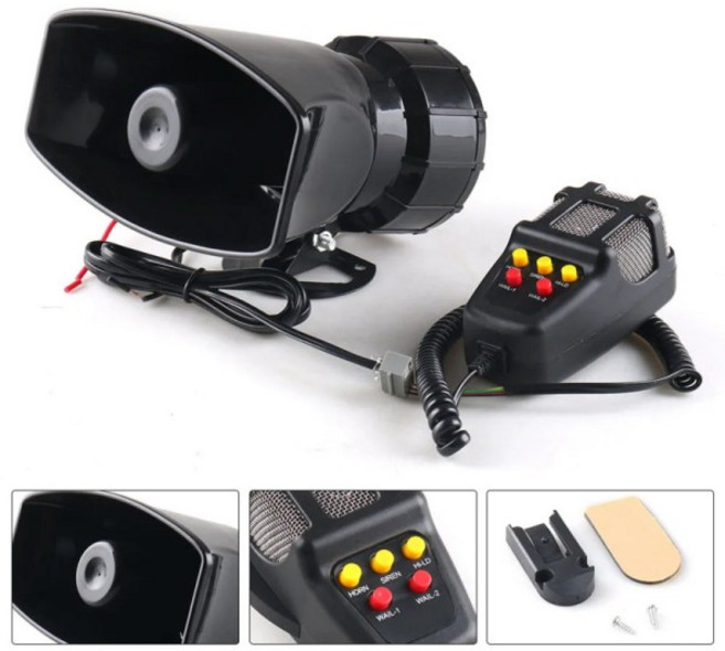 12V 80W 5가지 소리의 시끄러운 경고 알람 경찰 소방 사이렌 130dB 에어 혼 PA 스피커 자동차 액세서리, 한개옵션0, 한개옵션0