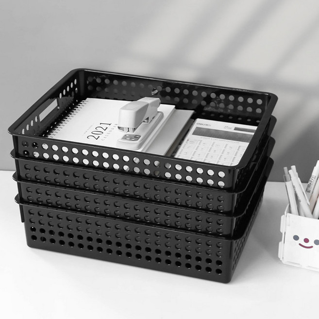 pocapoca 데스크 시스템 바구니 파일 바스켓 A4 서류 정리 보관 책상 수납 트레이, 블랙, 1개