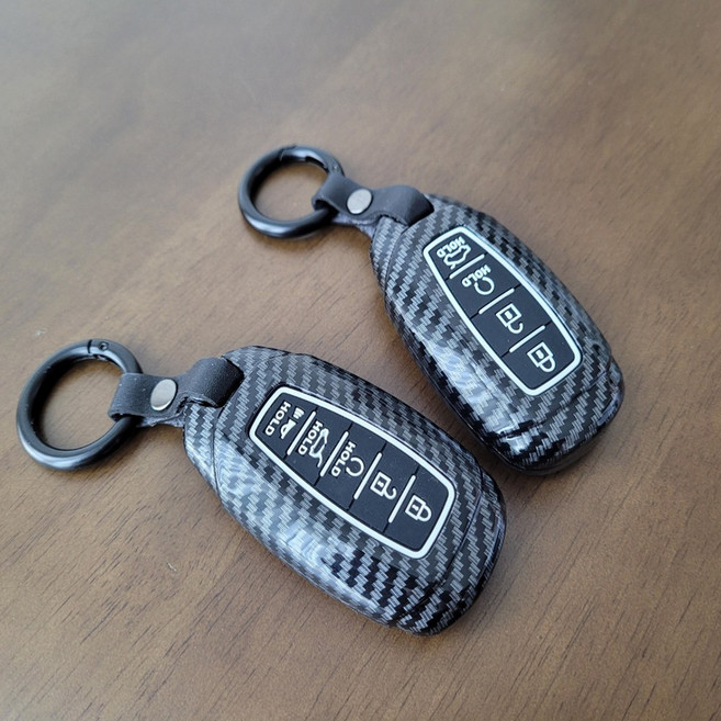 스마트 차 카본 키케이스 키홀더 현대 아반떼CN7 팰리세이드 그랜저IG 싼타페TM 코나, 현대 5버튼-B, 케이스-카본 버튼-블랙