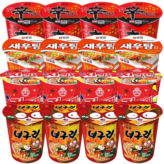 [간식팩토리] 신라면4+진라면4+새우탕4+얼큰한너구리4 소컵 총 16입, 16개
