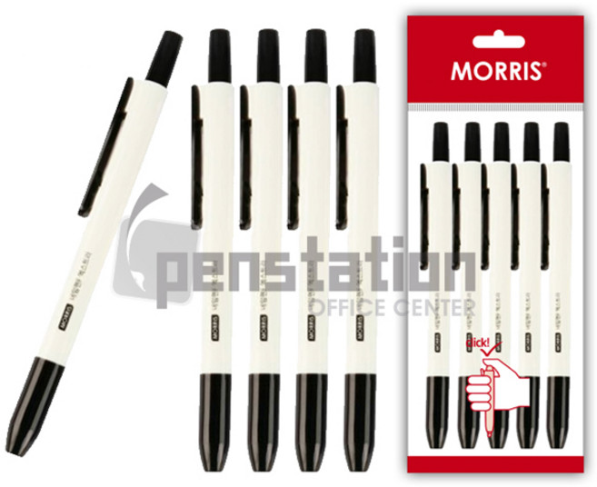 모리스 저스트클릭 노크식 네임펜 F-EXTER 엑스트라 5개 세트(모리스 정품 블리스터 포장 케이스), 네임펜 F-EXTER 블랙 5개 세트