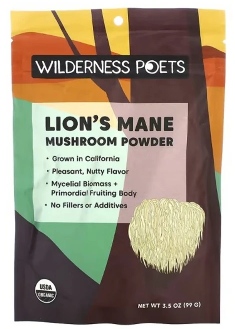Wilderness Poets 윌드니스 포잇츠 오가닉 노루궁뎅이버섯 파우더 Lions Mane Mushroom Powder, 99g, 2개 - 쿠팡