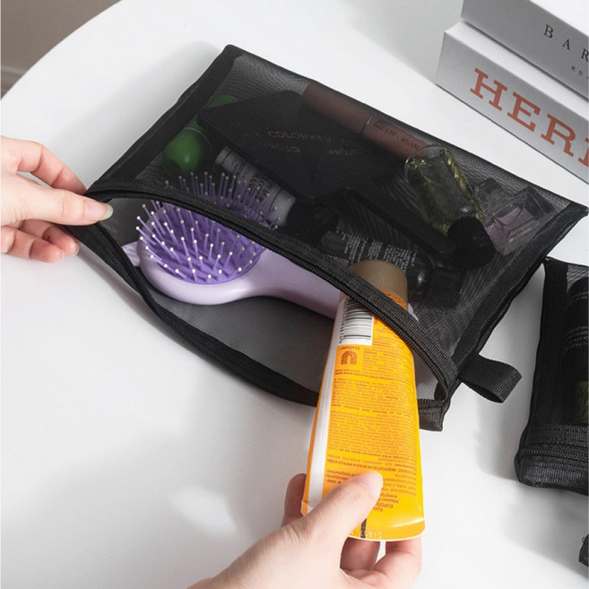 블랙 메쉬 파우치 3종 화장품 정리 여행용 매쉬 가방