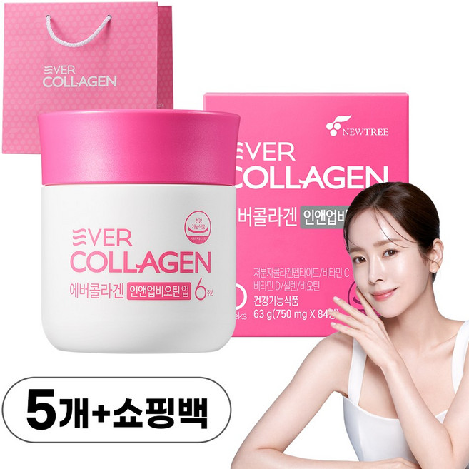 [쇼핑백증정] 에버콜라겐 인앤업비오틴업 GPH 콜라겐 저분자콜라겐펩타이드 히알루론산 엘라스틴 함유, 5개, 84정