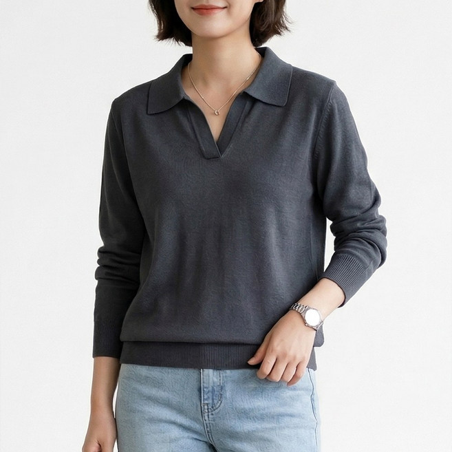니드오브 여성 소프트 브이넥 카라 니트 티셔츠