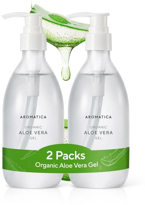 AROMATICA 유기농 알로에 베라 젤 300ml(10.5온스) 애프터 썬 케어 및 일광 화상 완화 순수 얼굴 모발 자외선 모이스처라이저 EWG 인증 140869 - 쿠팡
